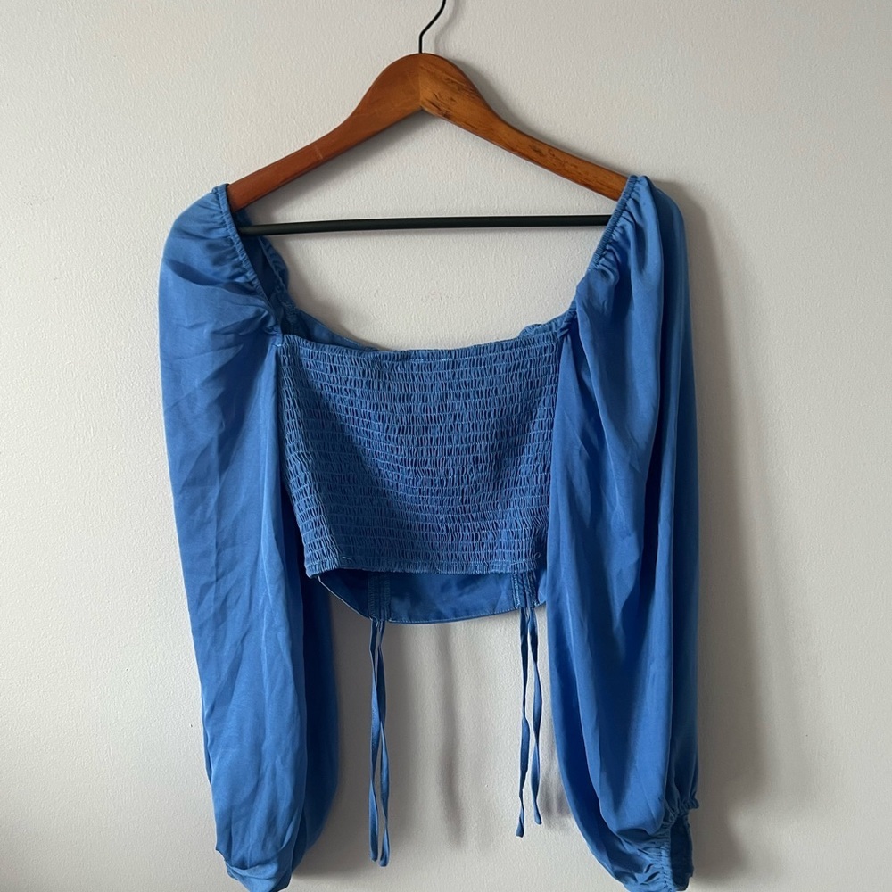 O. Vianca Blue Long Sleeve Blouse - Picture 5 of 6